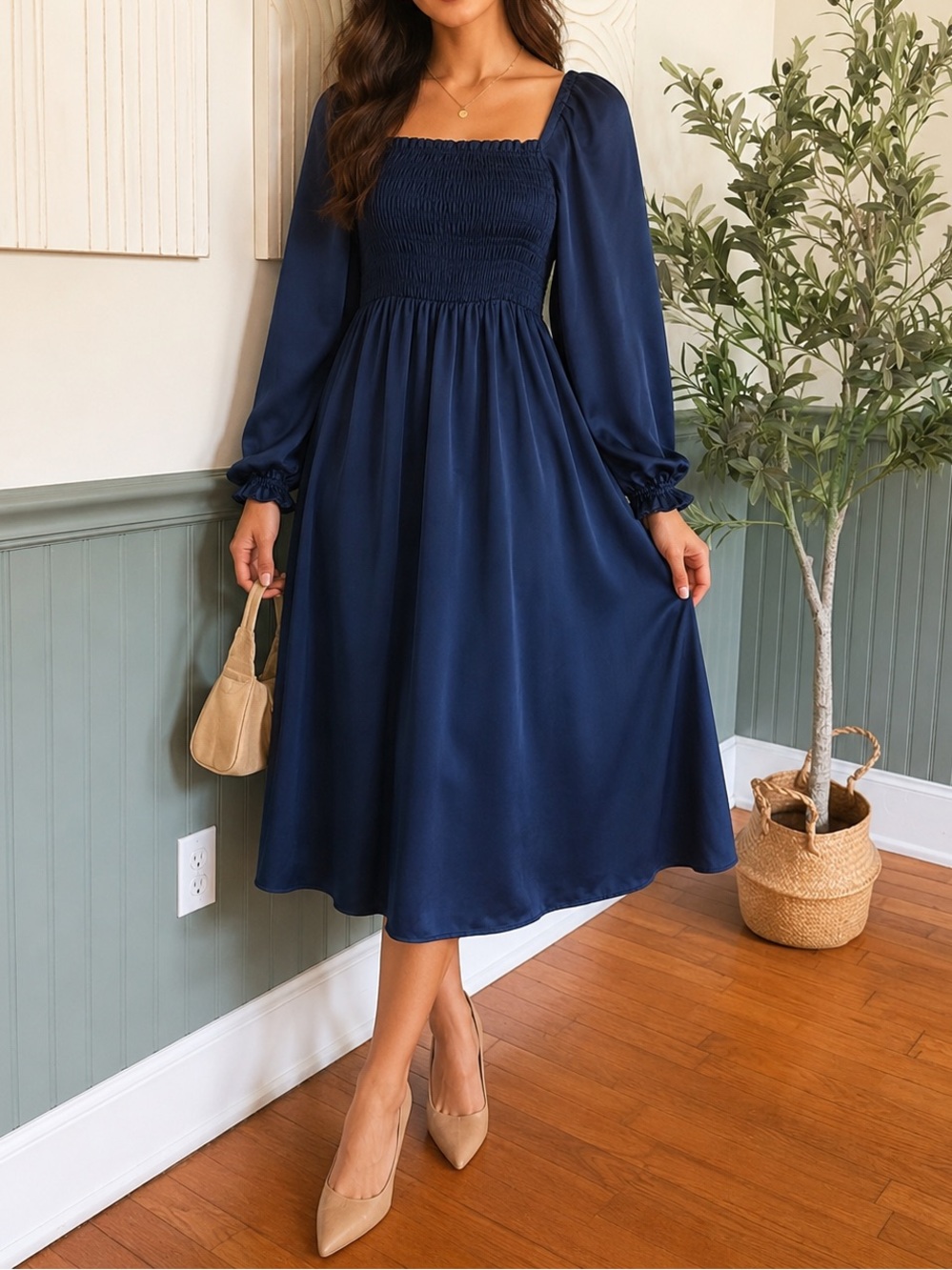 Elloh Smocked Midi Dress | Size Small | Like New | Maternity & Nursing Friendly